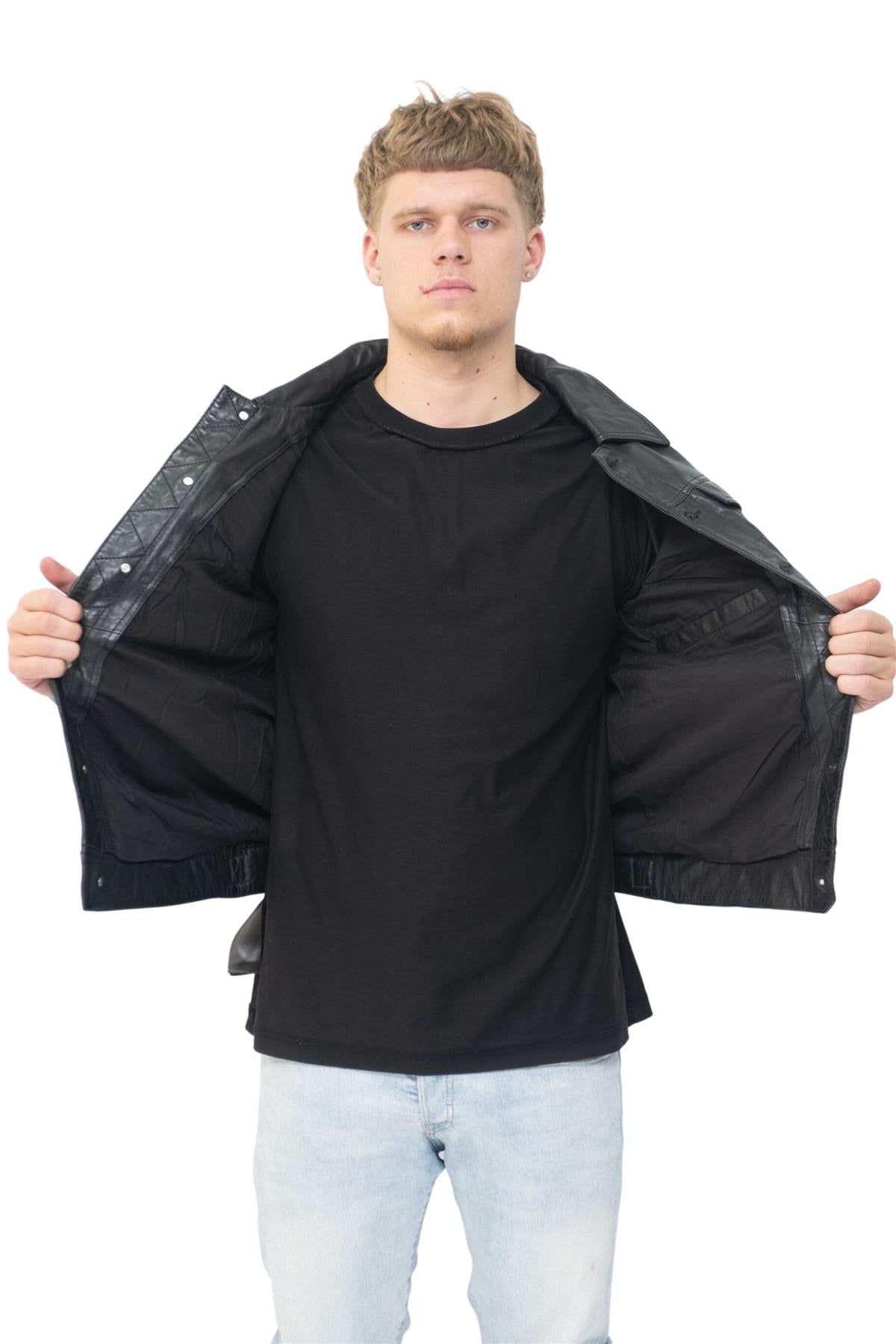 Mens Retro Leather Shirt Trucker Jacket-Bali
