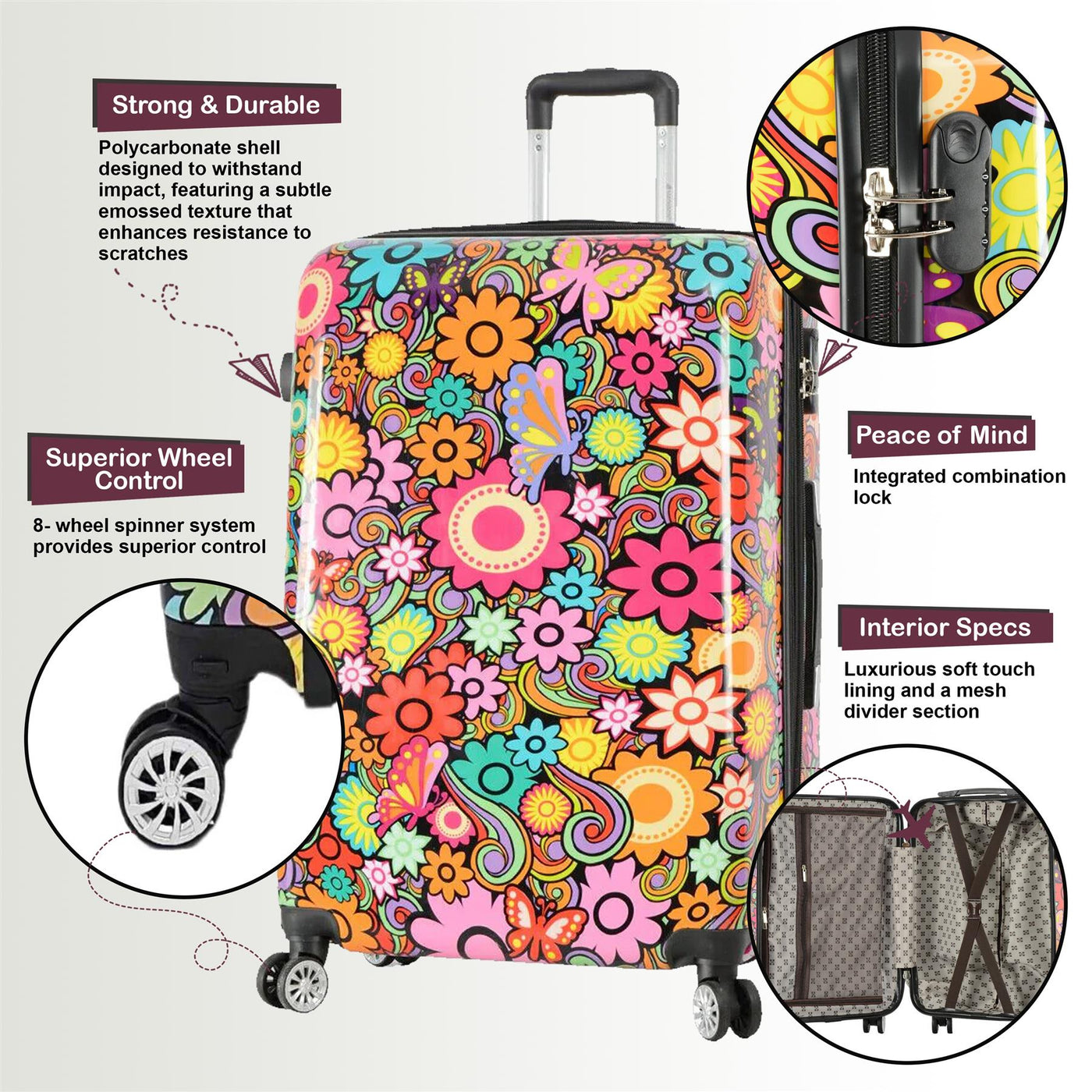 Printed Hard Shell Dual 4 Wheel Luggage Suitcase