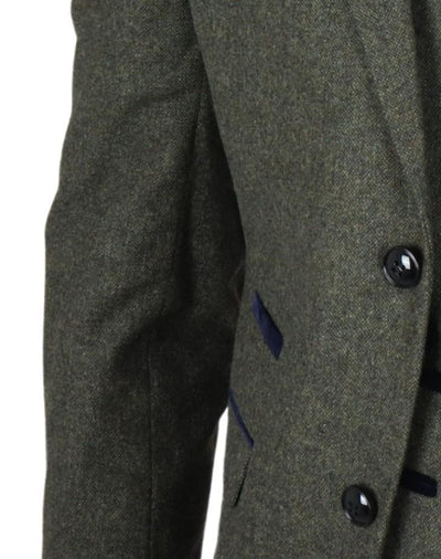 Men's Olive Green Wool Blend Tweed Formal Blazer