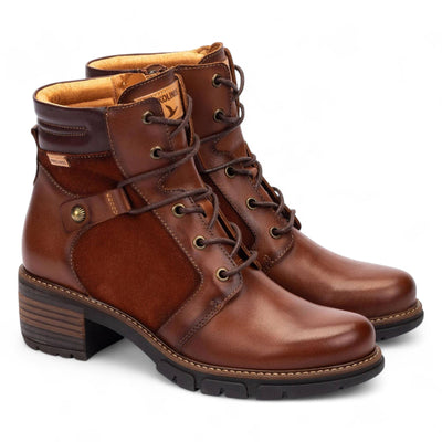Pikolinos Women’s Cuero Brown Leather Zip & Lace Up Heel Ankle Boots - San Sebastia