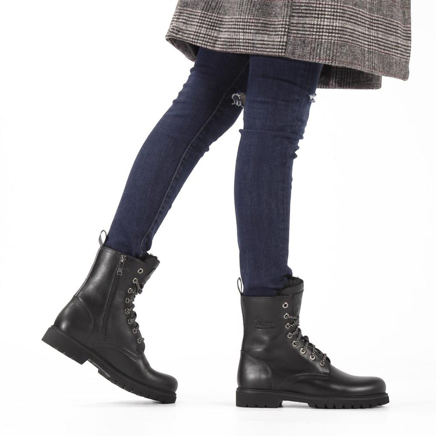 Panama Jack Women's Frisia B1 Black Waterproof Leather Combat Boots
