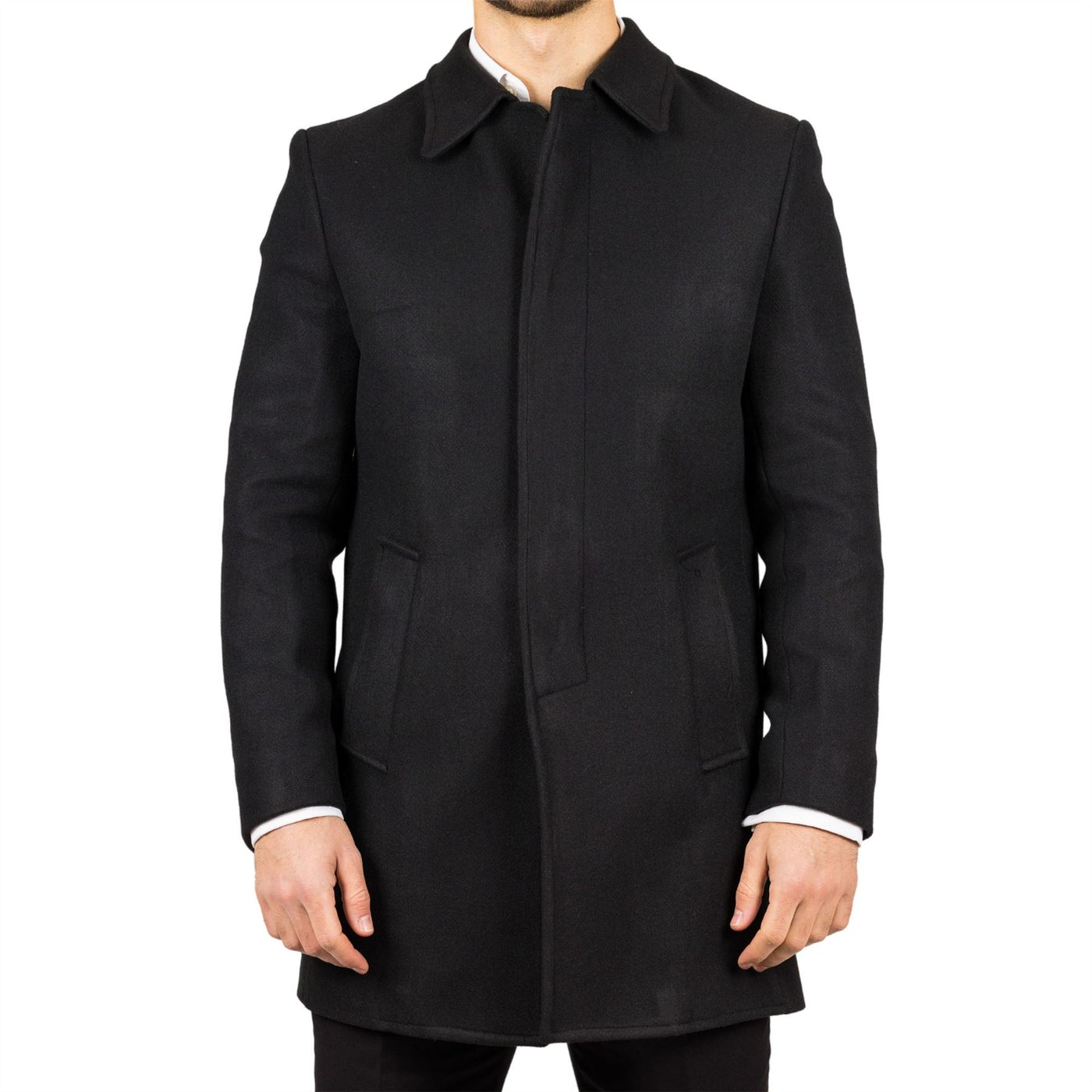 Men's Wool Blend Classic Collar Black Overcoat