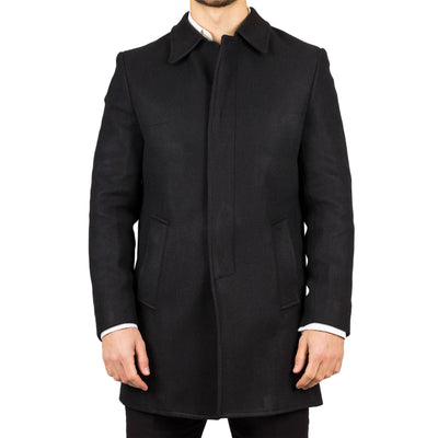 Men's Wool Blend Classic Collar Black Overcoat