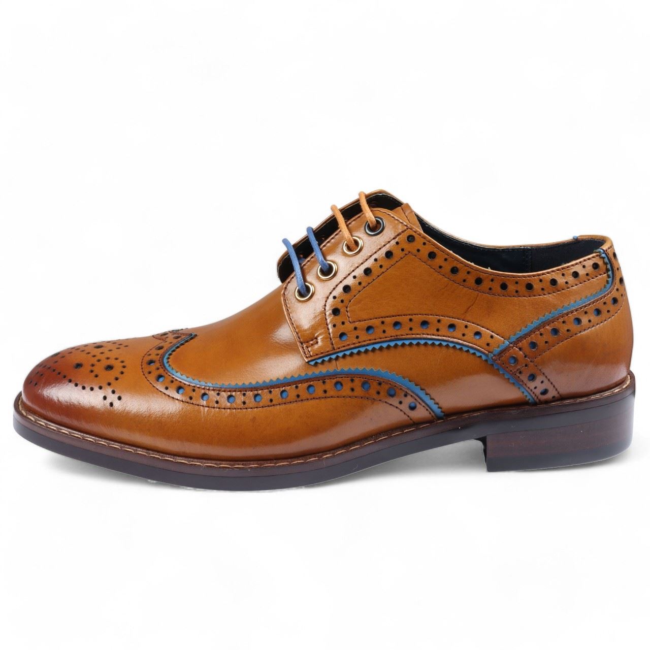 Justin Reess Men's Brown Brogue Leather Dress Shoes- Simon