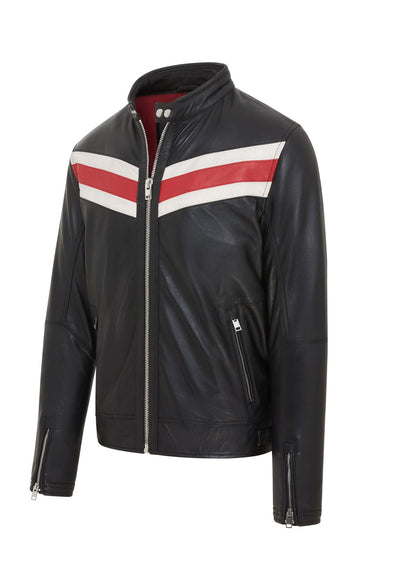 Mens Black Café Racer Biker Leather Jacket - Aniak