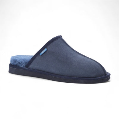 Men's Genuine Sheepskin Navy Suede Mule Winter Warm Non-Slip - Highland