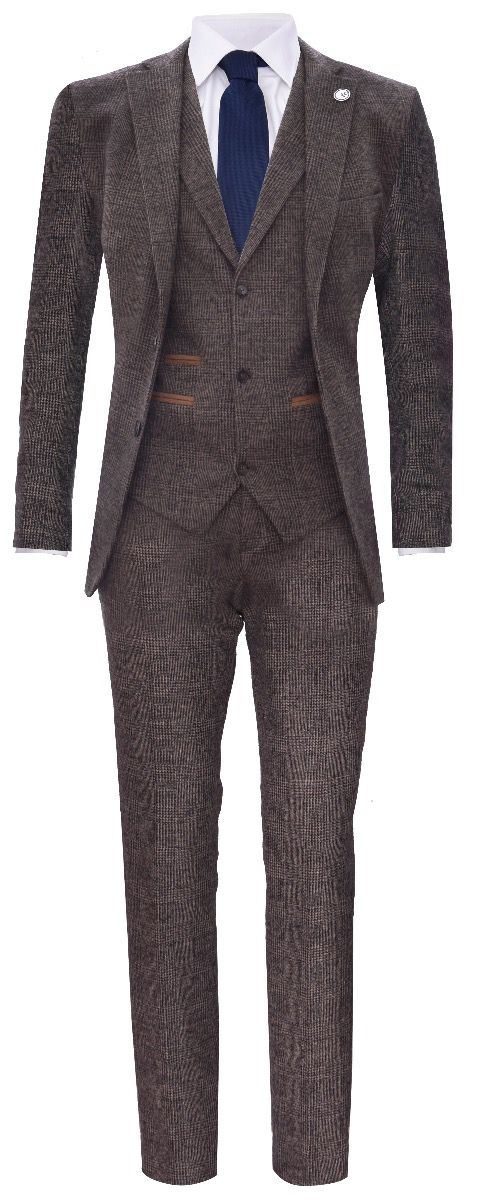 Men's 3 Piece Brown Herringbone Tweed Suit