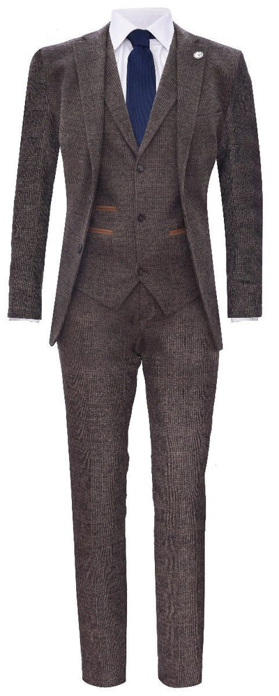 Men's 3 Piece Brown Herringbone Tweed Suit