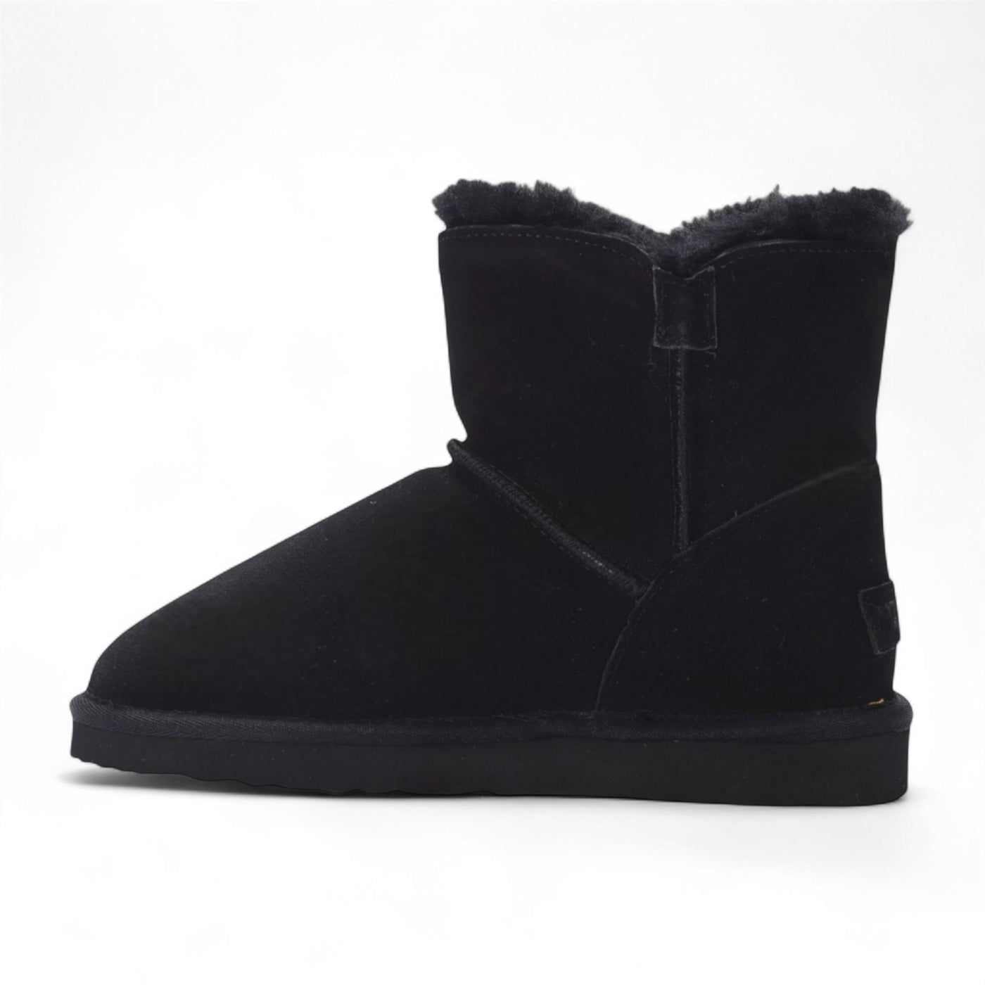 Women's Sheepskin Suede Black Ankle Bootie Warm Winter Boots - Alpine