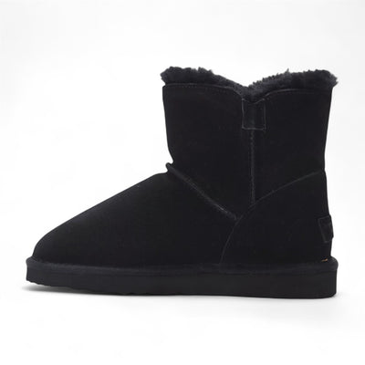 Women's Sheepskin Suede Black Ankle Bootie Warm Winter Boots - Alpine
