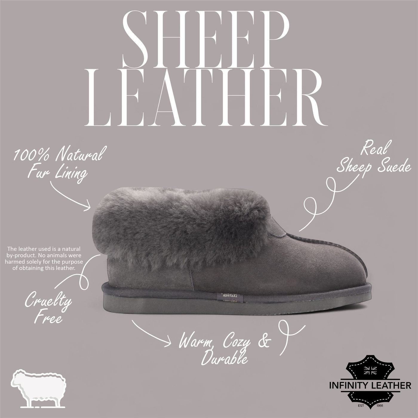 Women's Sheepskin Suede Ankle Grey Slip-On Bootie Winter - Glacier