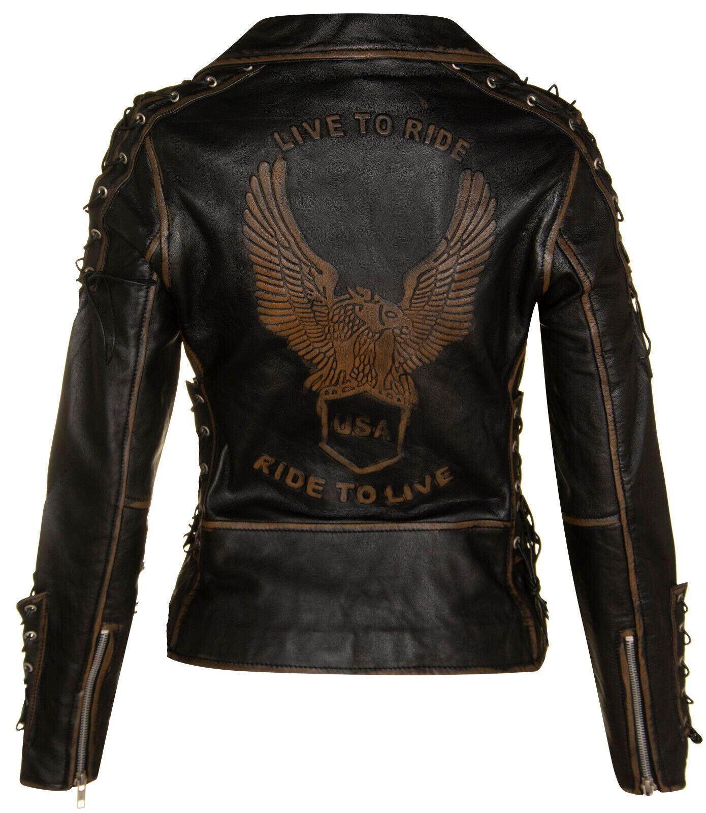 Womens Brando Black Leather Biker Jacket-Bari