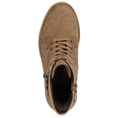 Tamaris Womens Fashion Camel Beige Leather Lace-Up Zip Combat Ankle Boots