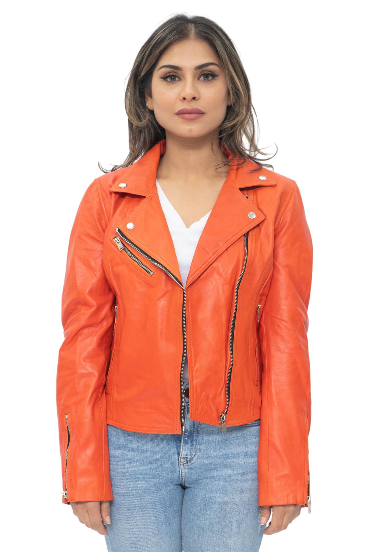 Womens Leather Classic Biker Brando Jacket-Baku