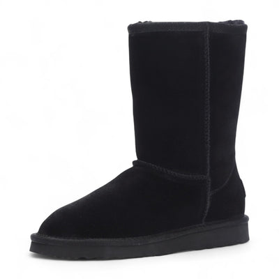 Women's Genuine Sheepskin Black Suede Slip-On Ankle Winter Boots - Dusk