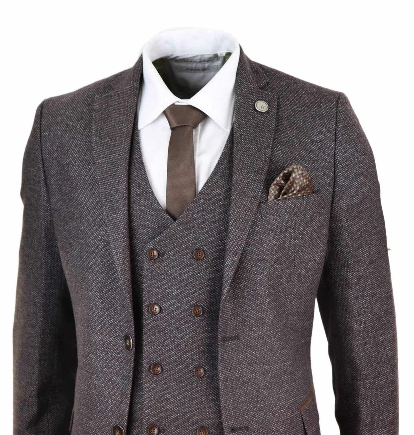 Mens Brown Wool 3 Piece Suit Double Breasted Tweed Peaky Blinders 1920