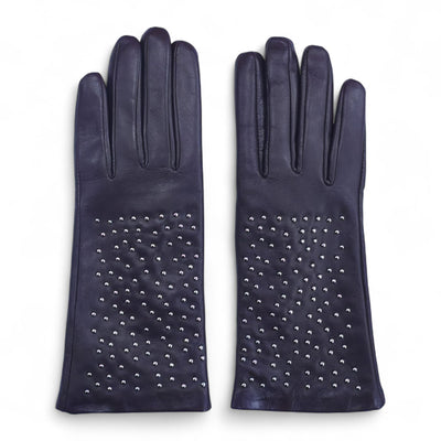 Womens Italian Leather Winter Studded Design Soft Wool Lining Gloves - L-GLV-601