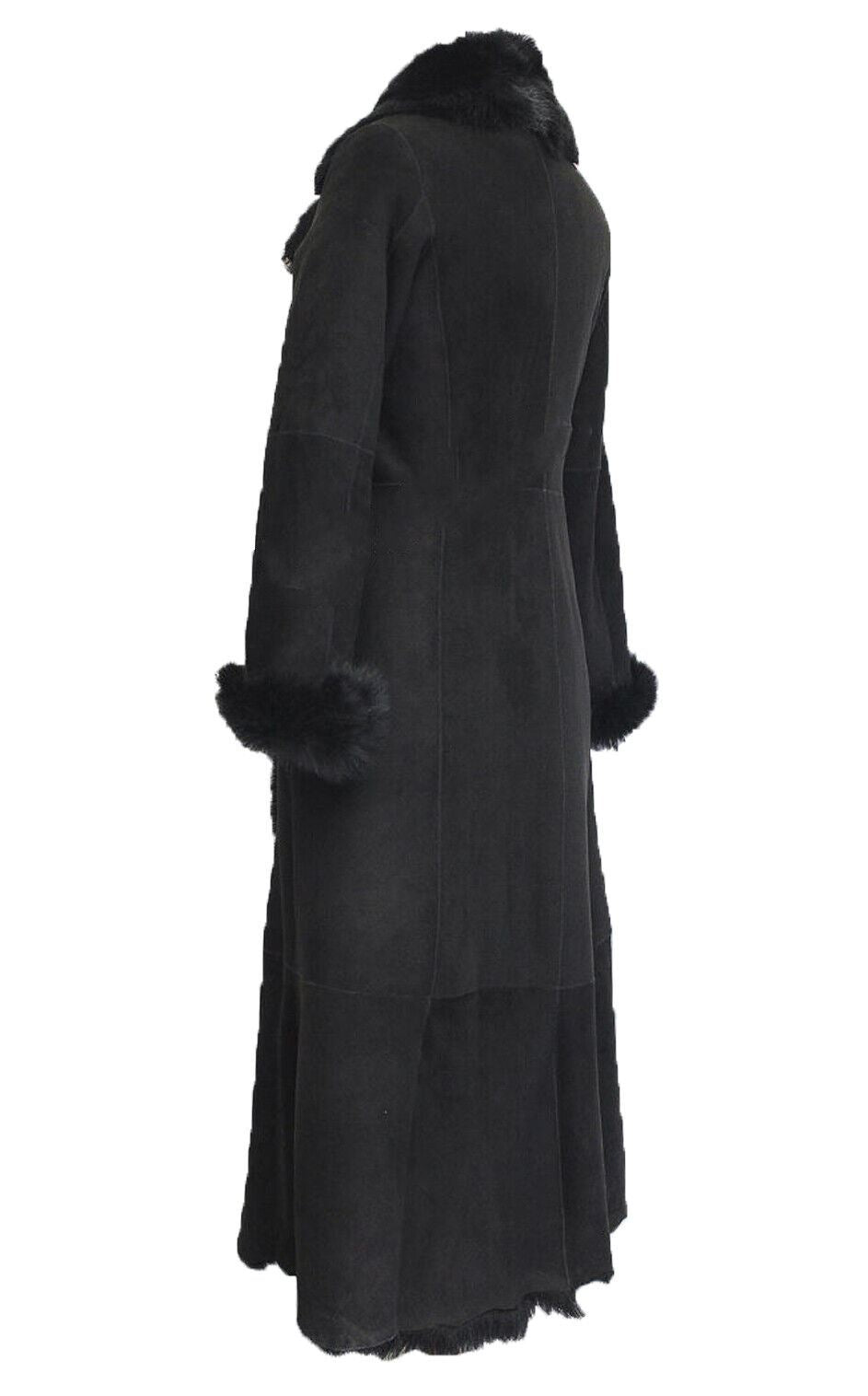 Womens Black Suede Toscana Sheepskin Trench Coat-Rushden