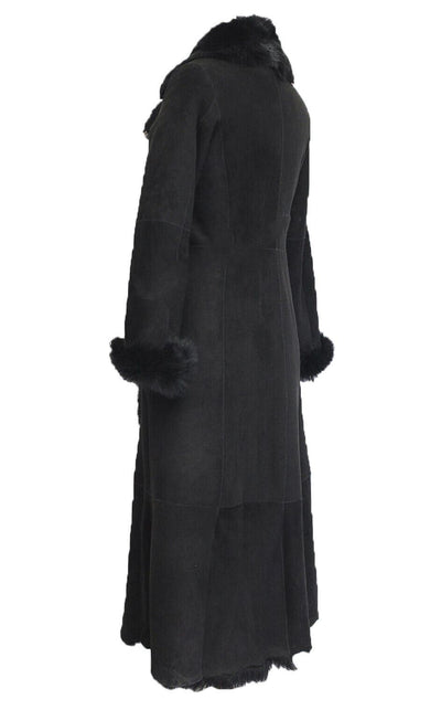 Womens Black Suede Toscana Sheepskin Hooded Trench Coat-Rushden