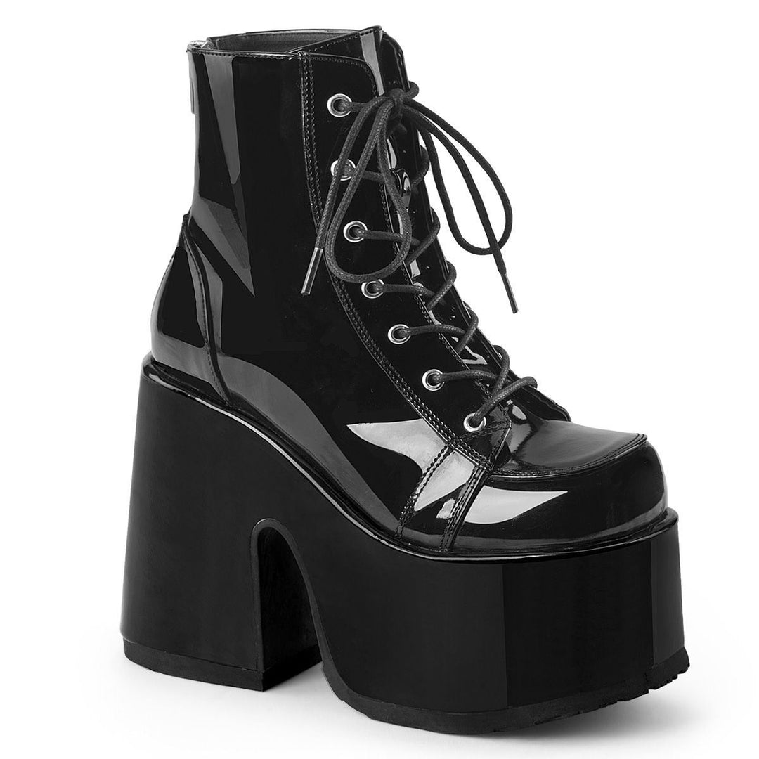 Demonia Camel 203 Patent Black Platform Ankle Boots – Infinity Leather