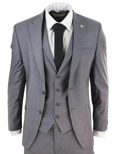 Neu Herren 3 Stück Anzug Plain Grau Klassische Maßgeschneiderte Passform Smart Casual 1920s