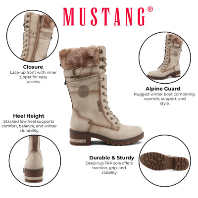 Mustang Women's Off White Mid-Calf Faux Fur Winter Combat Boots
