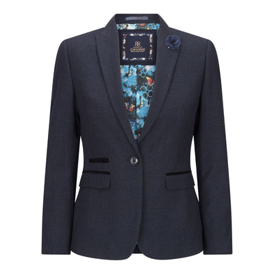 Women's Tailored Fit Tweed Navy Check Blazer Wool Jacket