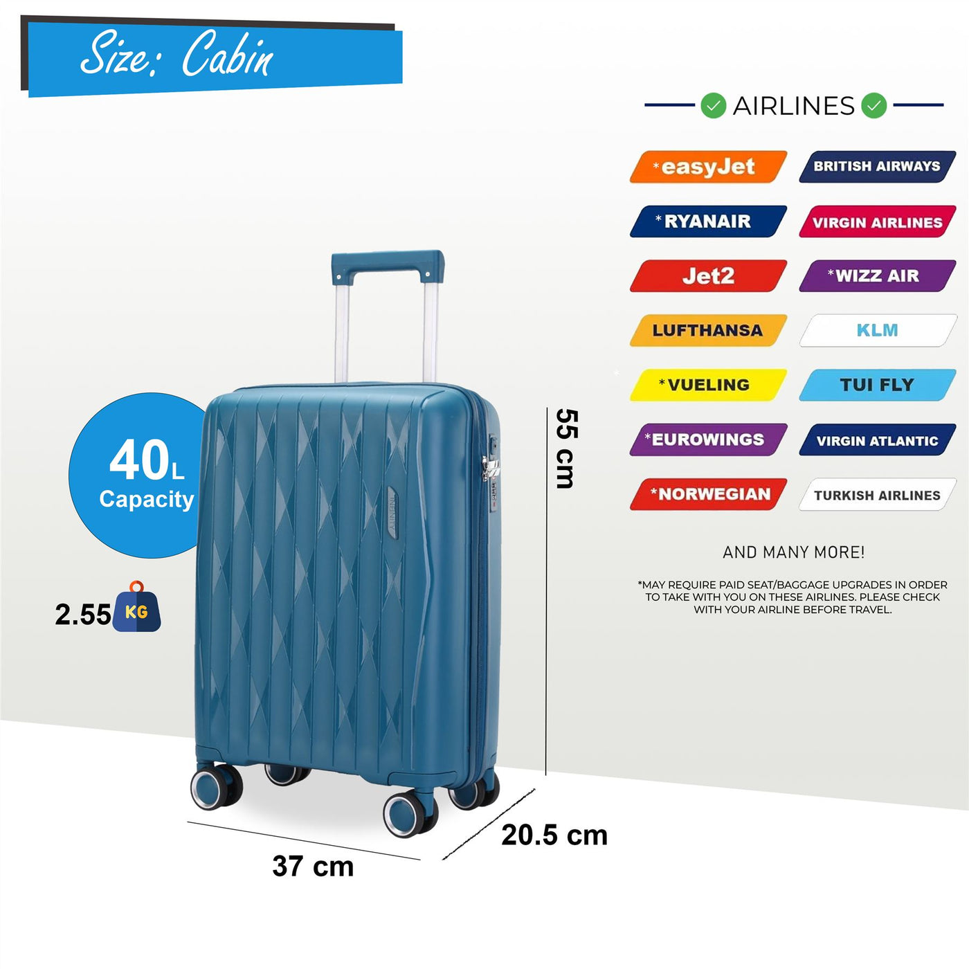 Hard Shell Suitcase Cabin TSA Luggage Travel Set