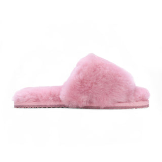 Women's Sheepskin Slippers Pink Warm Winter Fur Sliders - Nordic