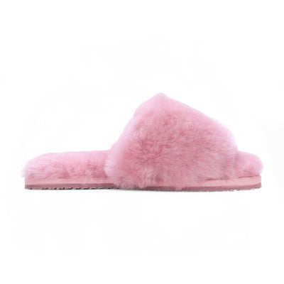 Women's Sheepskin Slippers Pink Warm Winter Fur Sliders - Nordic