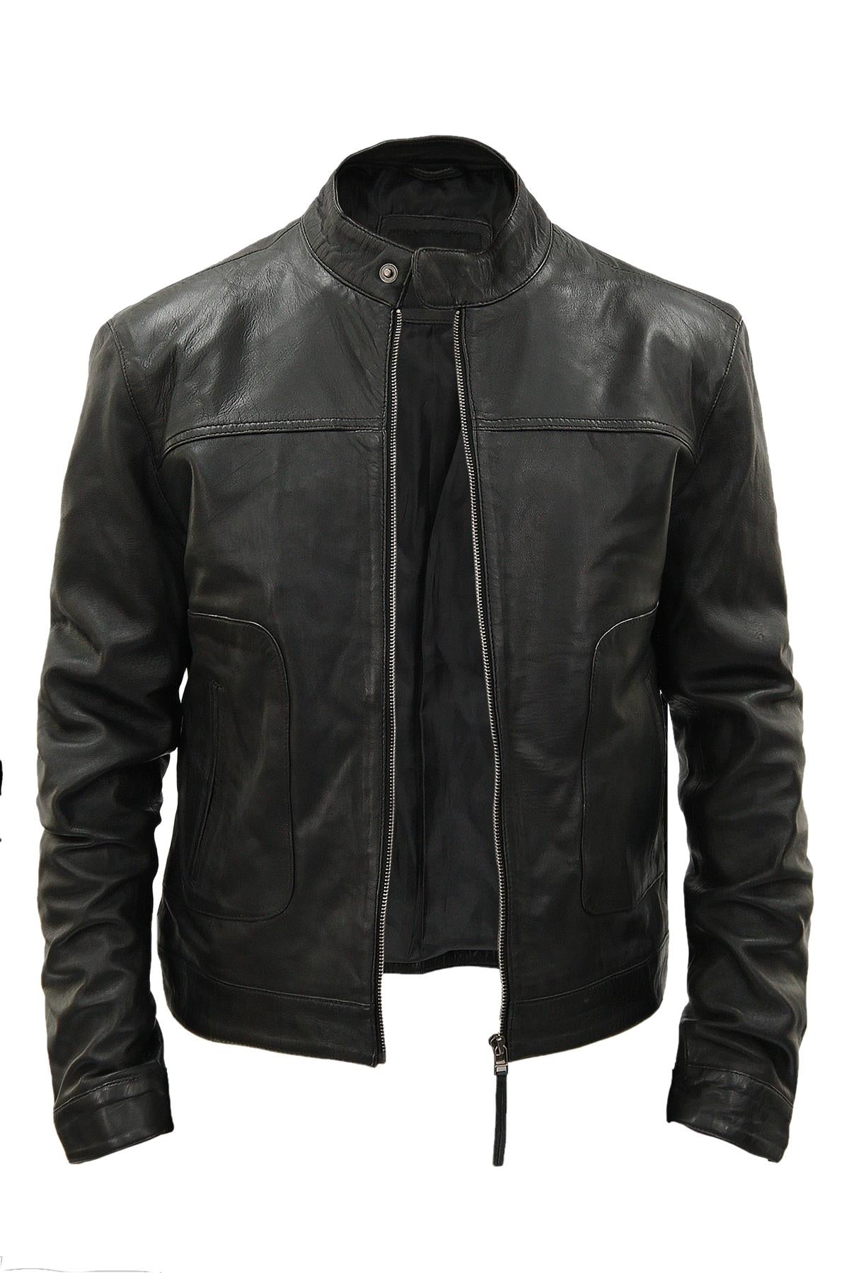 Men’s Classic Fitted Leather Biker Jacket-Austin