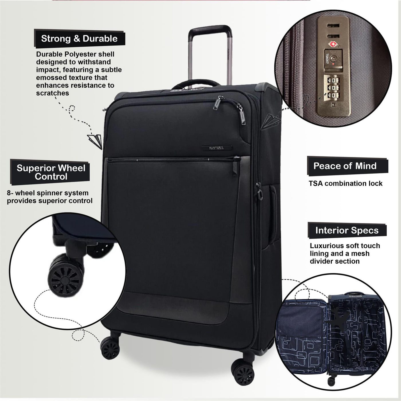 Lightweight  4 Wheel Luggage Travel Soft Cabin Bag