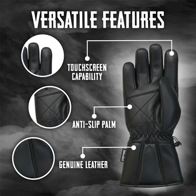 Men's Thermal Motorbike Black Leather Waterproof Biker Protection Gloves