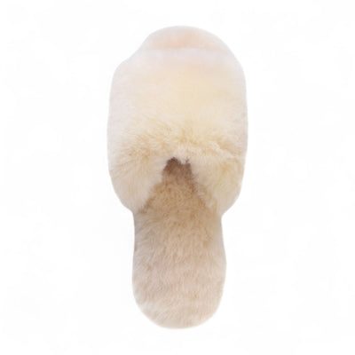 Women's Sheepskin Slippers Beige Warm Winter Fur Sliders - Nordic