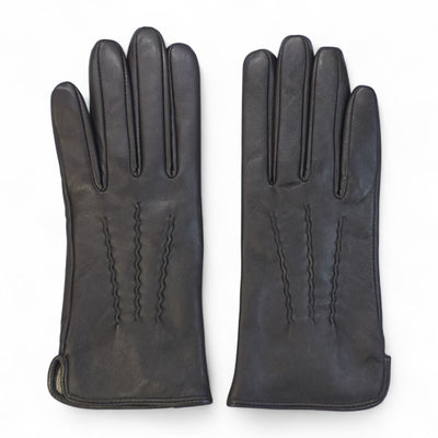 Womens Italian Leather Winter Stitch Line Design Soft Wool Lining Gloves - L-GLV-301