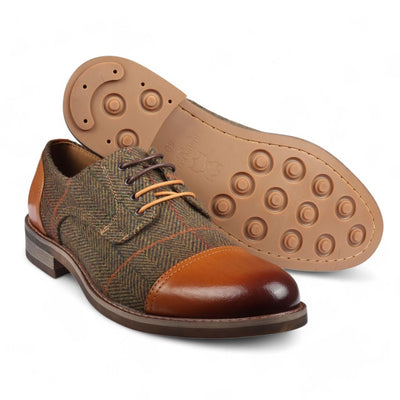 Justin Reess Men's Brown Leather Tweed Oxford Shoes - Theon