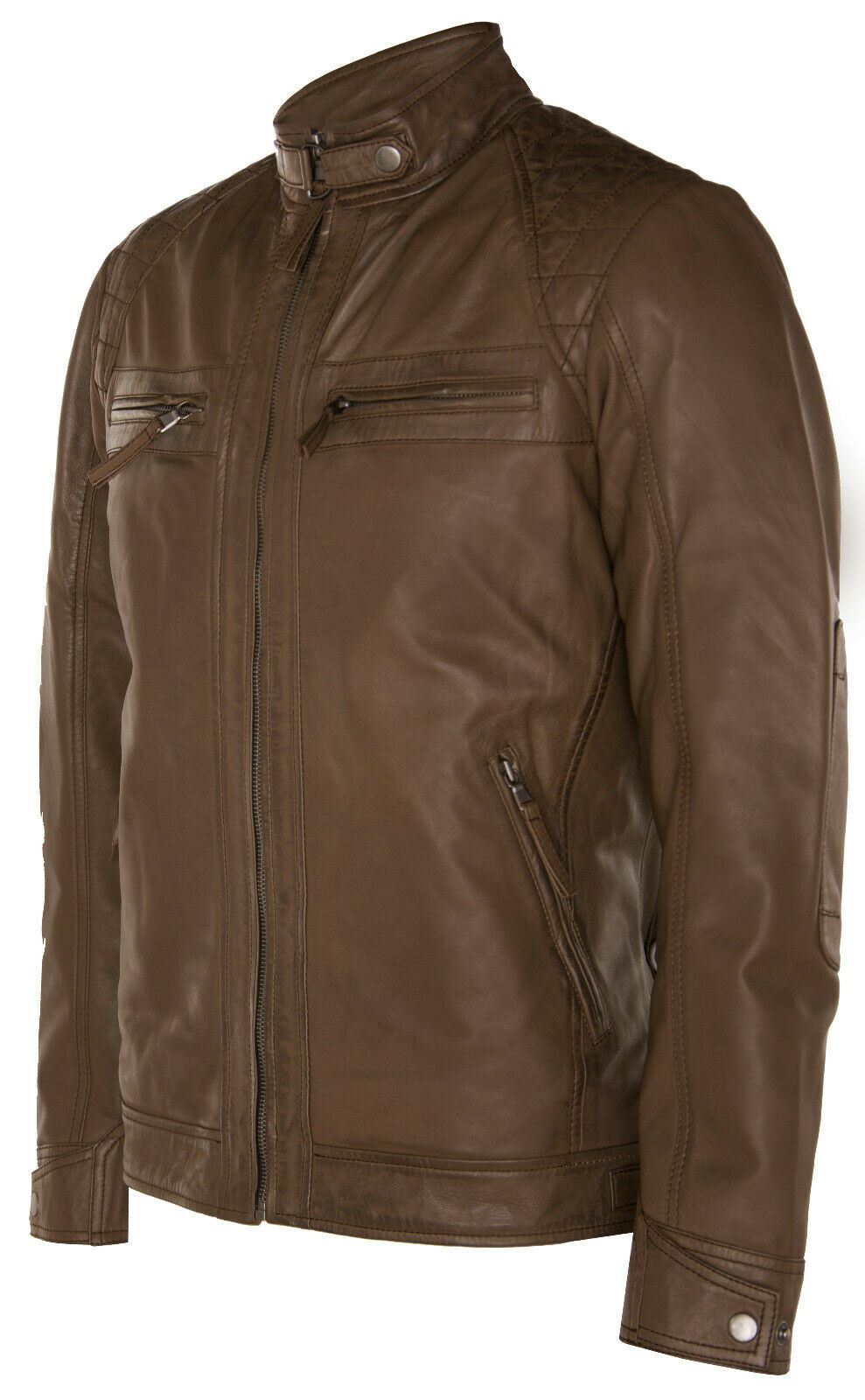 Men's Vintage Leather Quilted Biker Jacket-Monaco