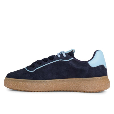 Tamaris Womens Navy Blue Leather Fashion Stripe Lace Up Sneakers