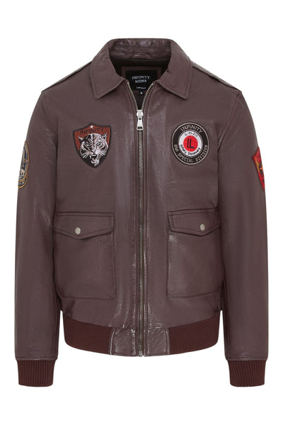 Men’s Leather Bomber G-1 Aviator Collar Jacket  - Maverick
