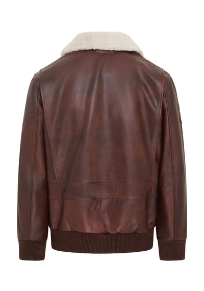 Mens Brown Cowhide Leather Aviator Bomber Jacket - Akhiok