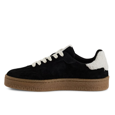 Tamaris Womens Black White Fur Suede Leather Fashion Lace Up Sneakers