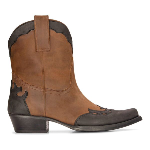 Men's Leather Western Boots Brown Cuban Cowboy Winklepickers Classic Pointed