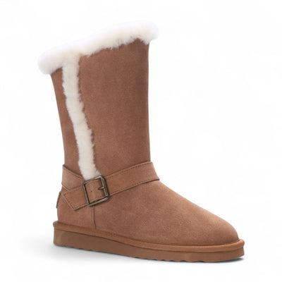 Women's Genuine Sheepskin Suede Calf Winter Warm Boots - Redwood