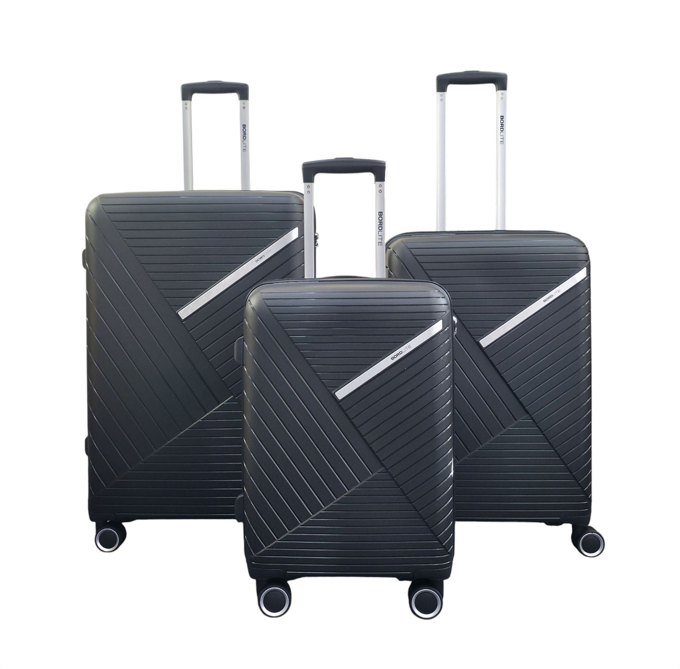Robust PP Hard Shell Black 8 Wheels Luggage Travel Holiday Cabin Suitcase Set