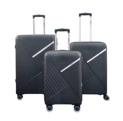 Robust PP Hard Shell Black 8 Wheels Luggage Travel Holiday Cabin Suitcase Set
