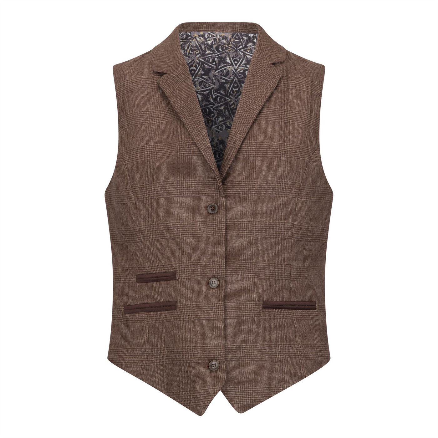 Women's Brown Three-Piece Tailored Fit Suit in Prince of Wales Check