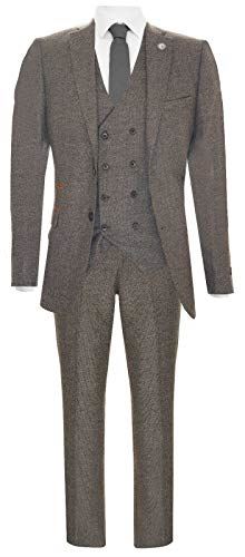 Mens Oak Brown Wool 3 Piece Suit Double Breasted Waistcoat Tweed Peaky Blinders 1920s