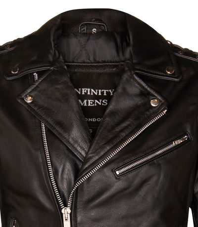 Mens Embossed Brando Leather Biker Jacket-Chicago