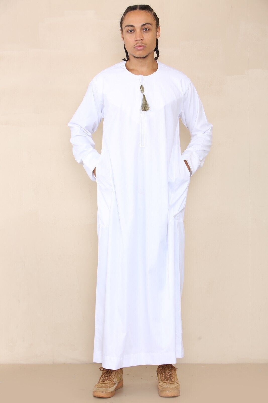 Mens Thobe Jubba Saudi Islamic Arab Eid Emirati Kaftan Jubbah Tassel Robe