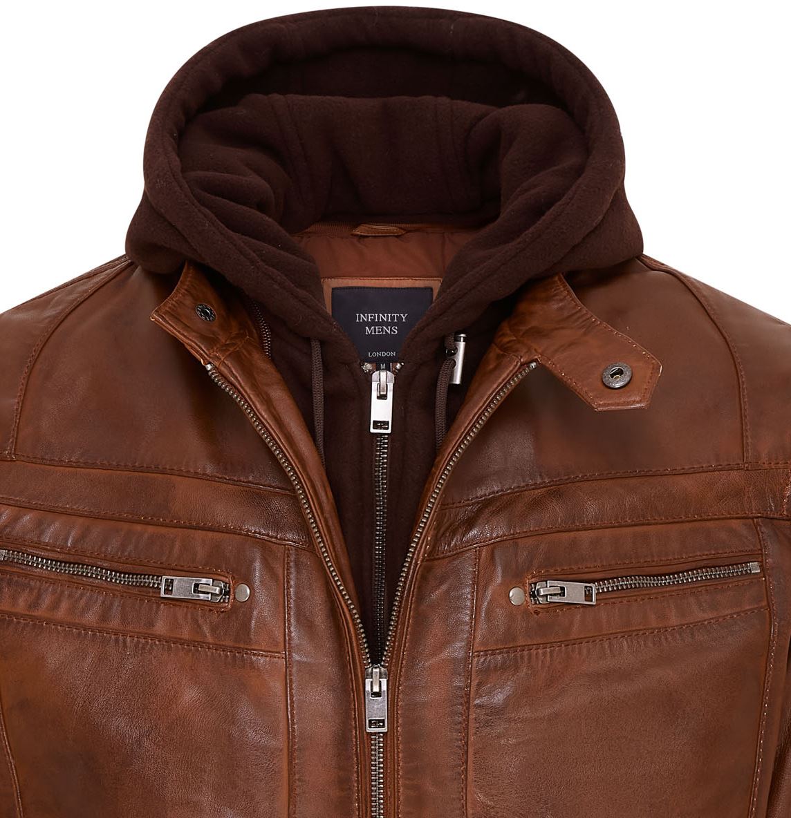 Mens Hooded Leather Biker Jacket - Stavern